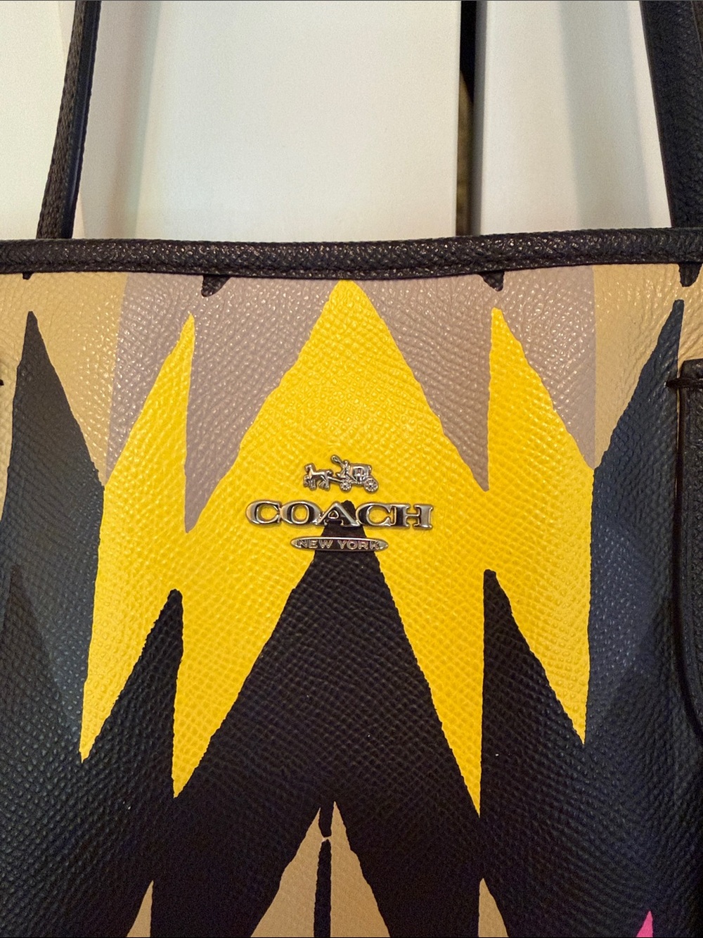 Coach Tote with Pink, Yellow, Black and Tan Paint-Stripe Design - Picture 2 of 13